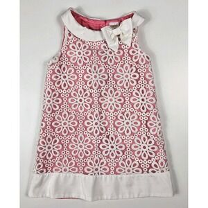 Vintage Gymboree Dress Girls Size 4 Pink White Floral Overlay Lined Bow Collar